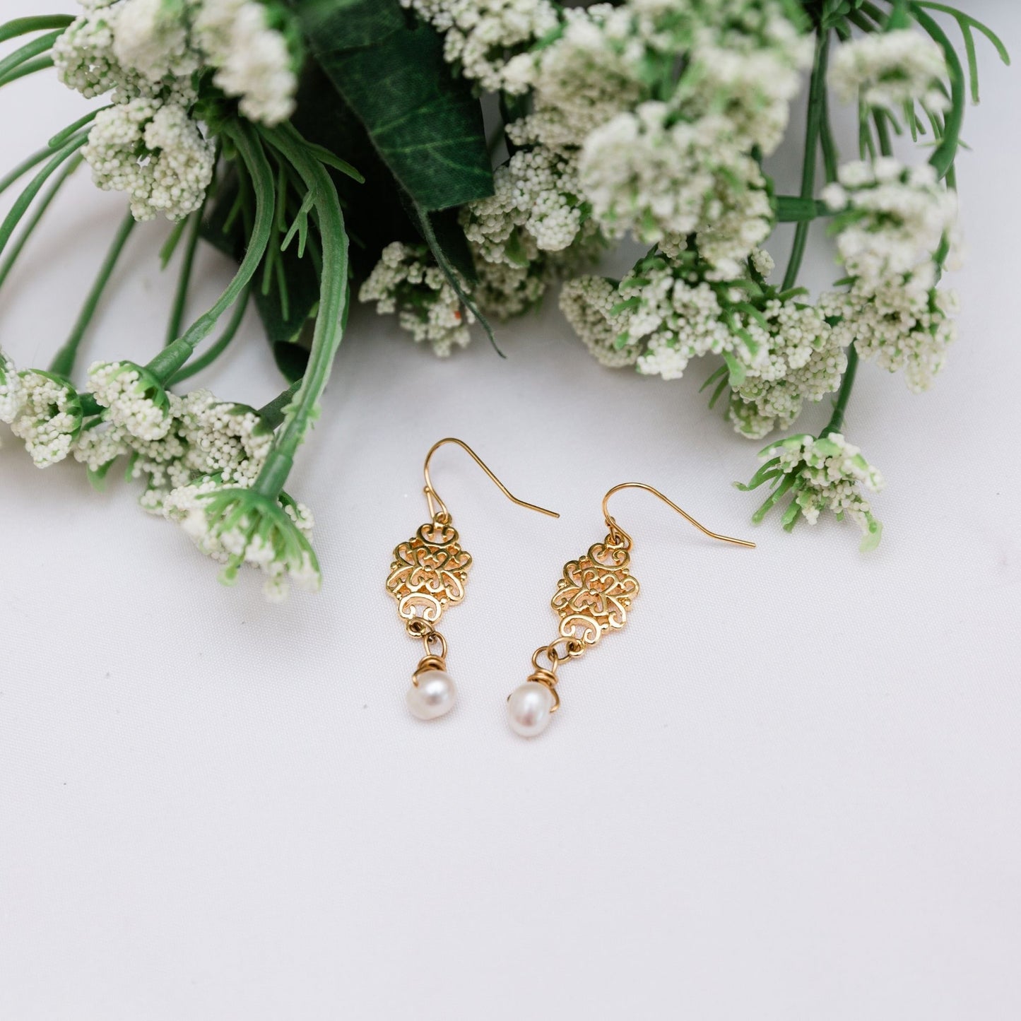 Aden pearl earrings freshwater pearl filigree detail